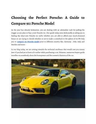 Choosing the Perfect Porsche A Guide to Compare 911 Porsche Model