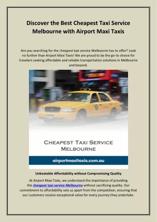 Discover the Best Cheapest Taxi Service Melbourne with Airport Maxi Taxis