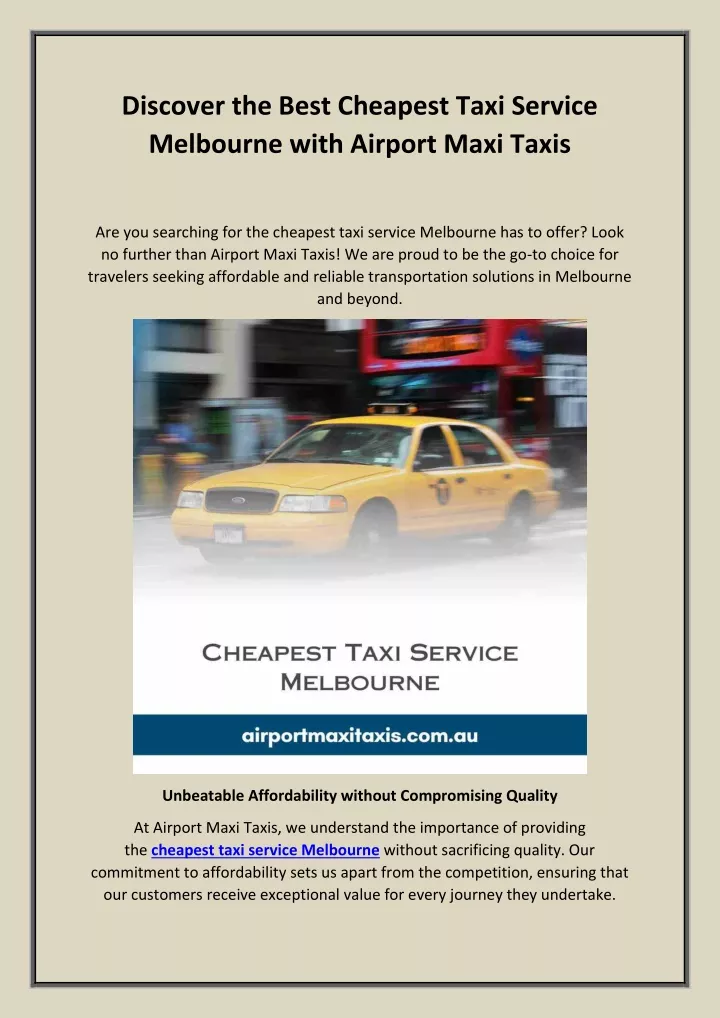 discover the best cheapest taxi service melbourne