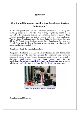 Why Should Companies Invest in Law Compliance Services in Bangalore