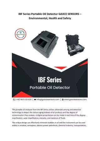IBF Series Portable Oil Detector GAXCE SENSORS – Environmental, Health and Safety