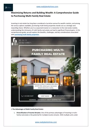 Maximizing Returns and Building Wealth - A Comprehensive Guide to Purchasing Multi-Family Real Estate