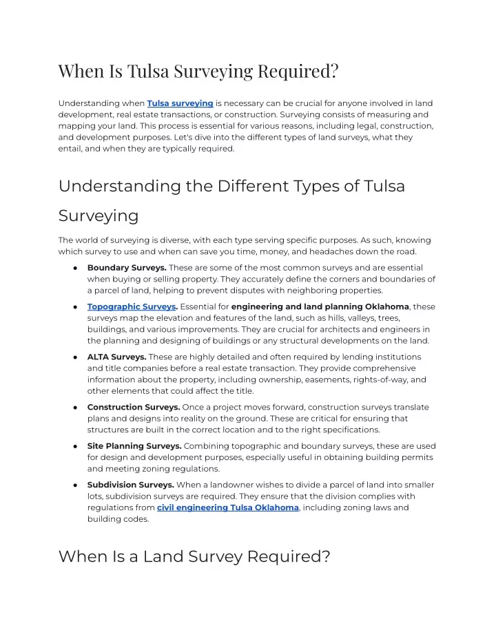 when is tulsa surveying required