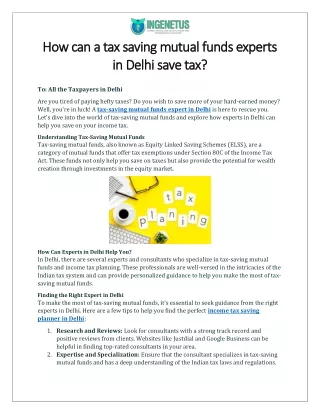 How can a tax saving mutual funds experts in Delhi save tax