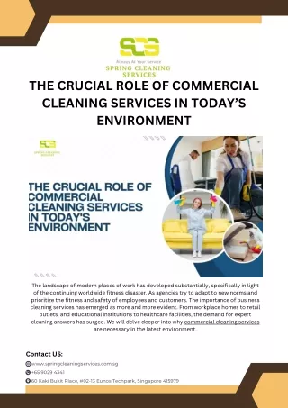 The Crucial Role of Commercial Cleaning Services in Today’s Environment