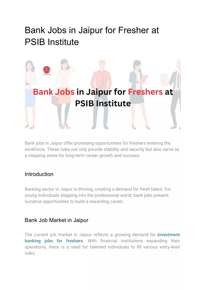 bank jobs in jaipur for fresher at psib institute