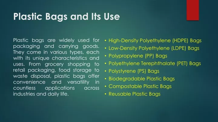 plastic bags and its use
