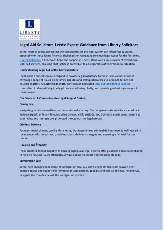 Legal Aid Solicitors Leeds - Expert Guidance from Liberty Solicitors