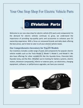 Your One Stop Shop For Electric Vehicle Parts