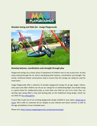 wooden swing and slide set image playgrounds
