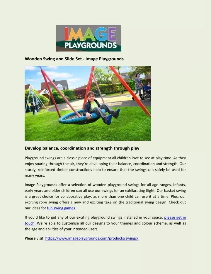 wooden swing and slide set image playgrounds