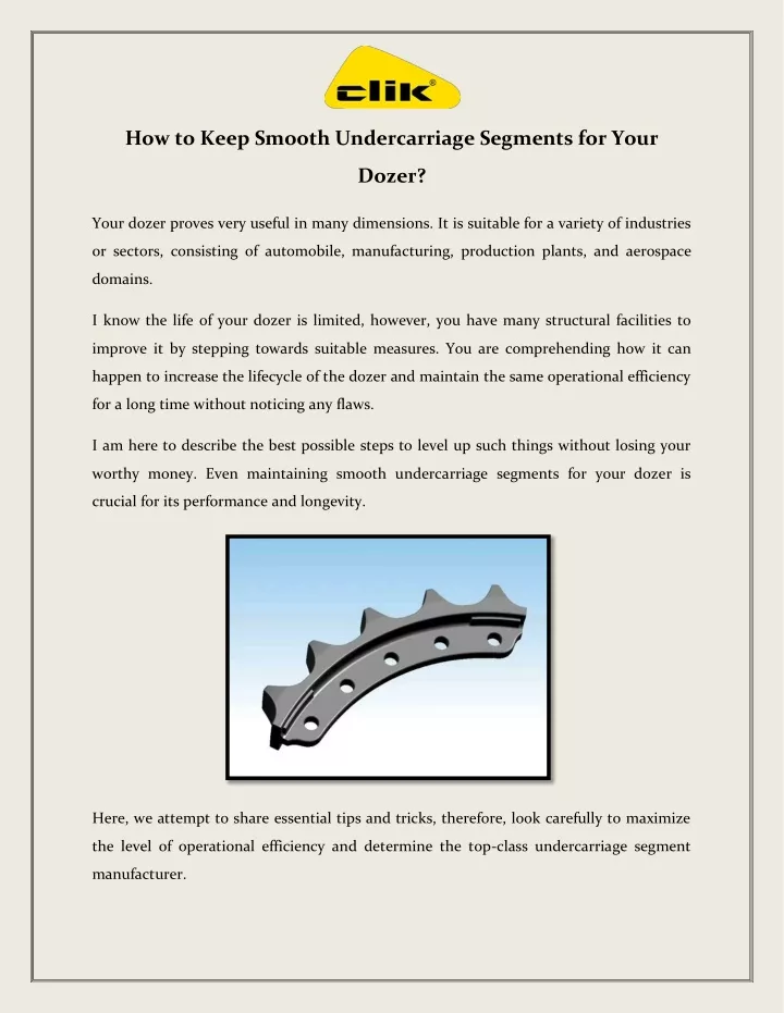 how to keep smooth undercarriage segments for your