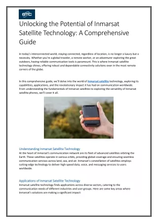 Unlocking the Potential of Inmarsat Satellite Technology