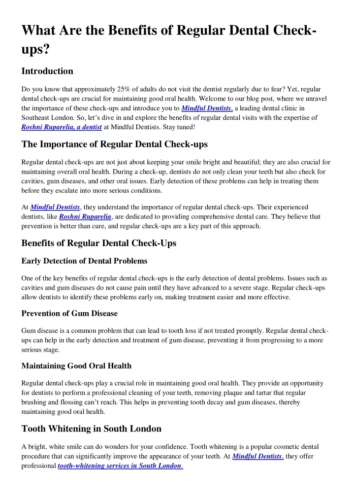 what are the benefits of regular dental check ups