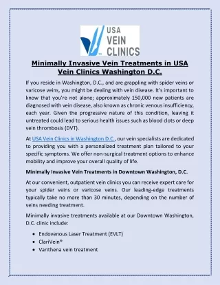 Minimally Invasive Vein Treatments in USA Vein Clinics Washington D.C.