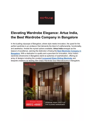 Elevating Wardrobe Elegance_ Artuz India, the Best Wardrobe Company in Bangalore