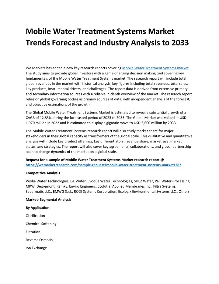 mobile water treatment systems market trends