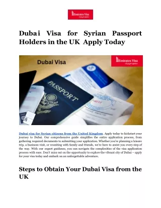 Dubai Visa for Syrian Passport Holders in the UK  Apply Today