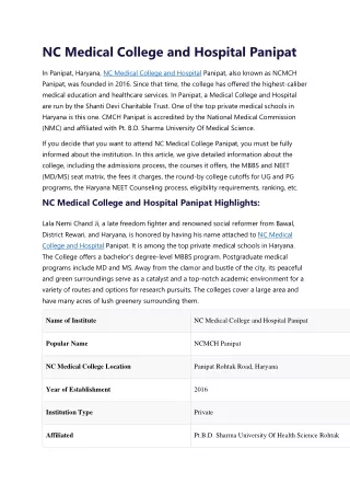 NC Medical College and Hospital Panipat