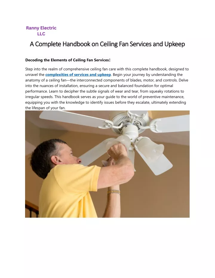 a complete handbook on ceiling fan services