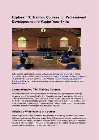 Explore TTC Training Courses for Professional Development and Master Your Skills