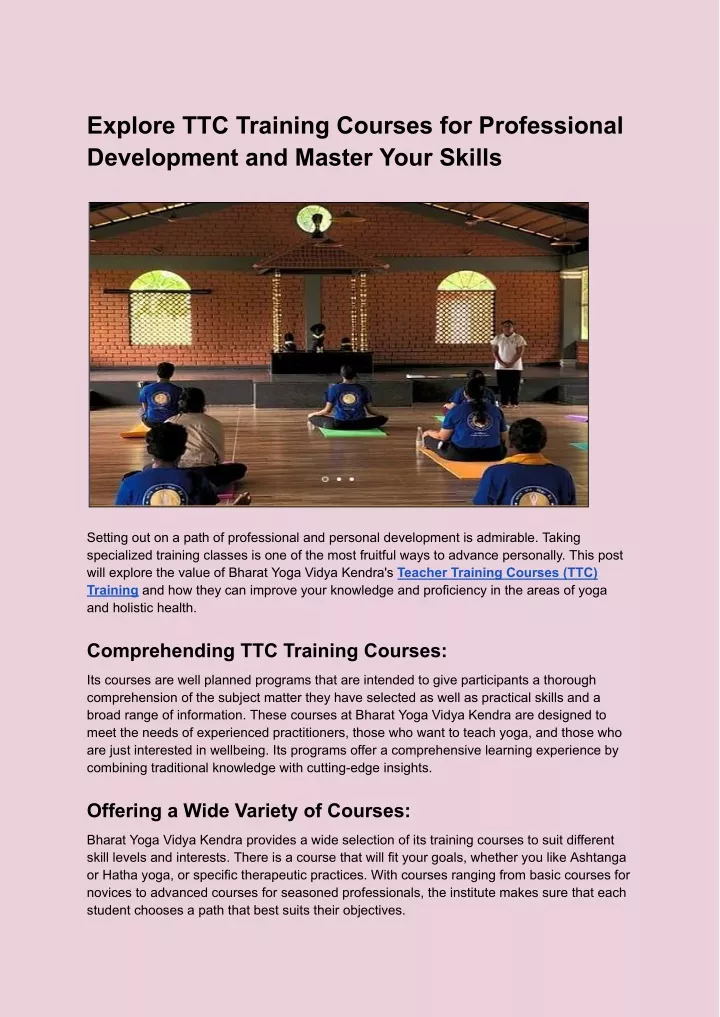 explore ttc training courses for professional