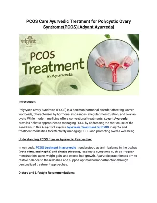 Ayurvedic Treatment for Polycystic Ovary Syndrome(Pcos)