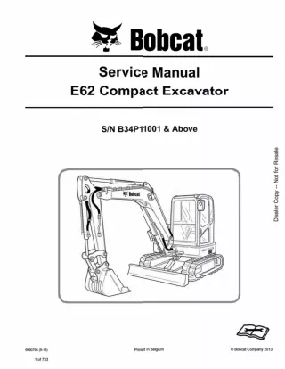 BOBCAT E62 COMPACT EXCAVATOR Service Repair Manual