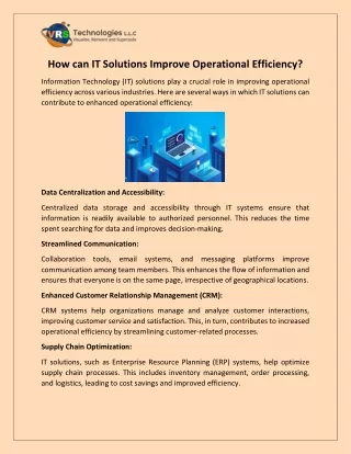 How can IT Solutions Improve Operational Efficiency?