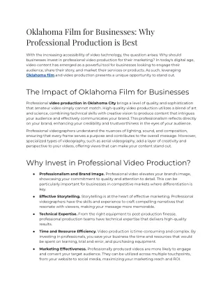 Oklahoma Film for Businesses_ Why Professional Production is Best