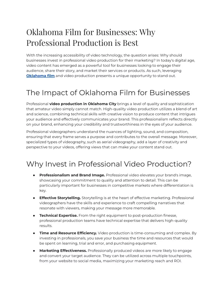 oklahoma film for businesses why professional