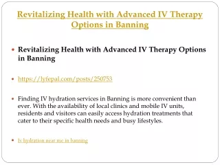 Revitalizing Health with Advanced IV Therapy Options in Banning