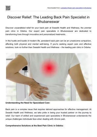 Discover Relief - The Leading Back Pain Specialist in Bhubaneswar