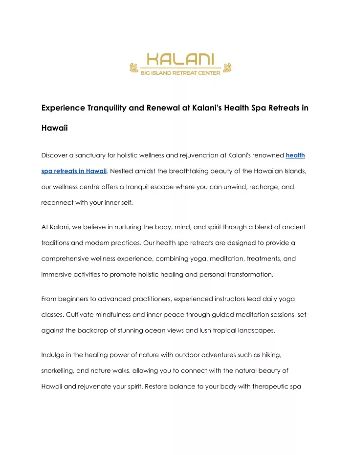 experience tranquility and renewal at kalani