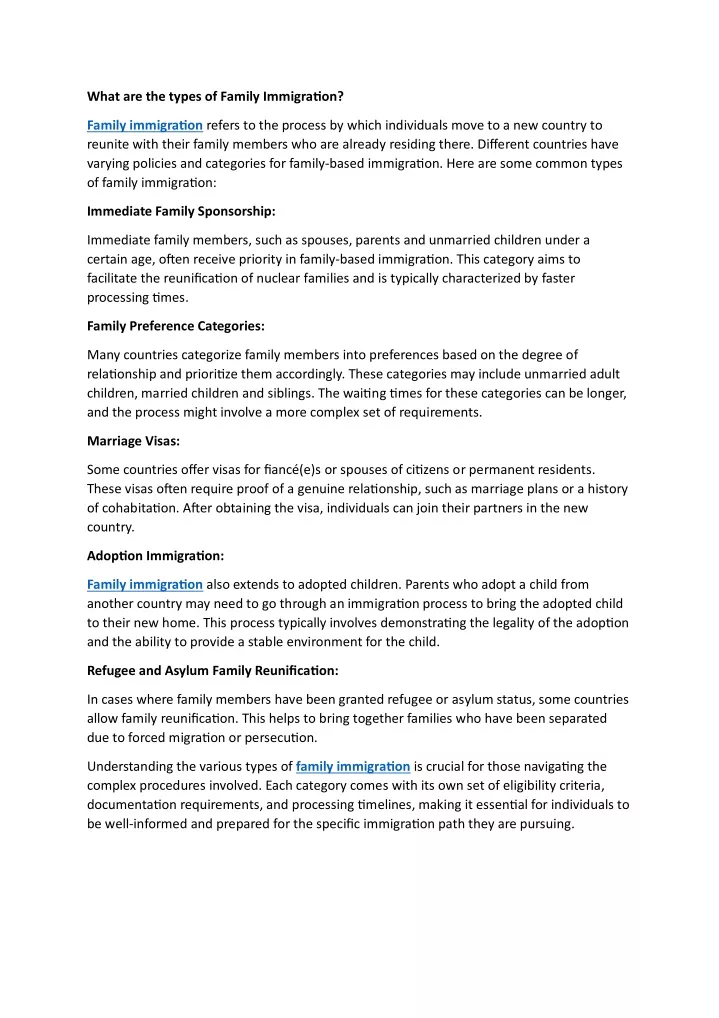 what are the types of family immigration