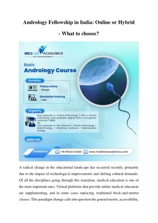 Andrology Fellowship in India: Online or Hybrid – What to choose?