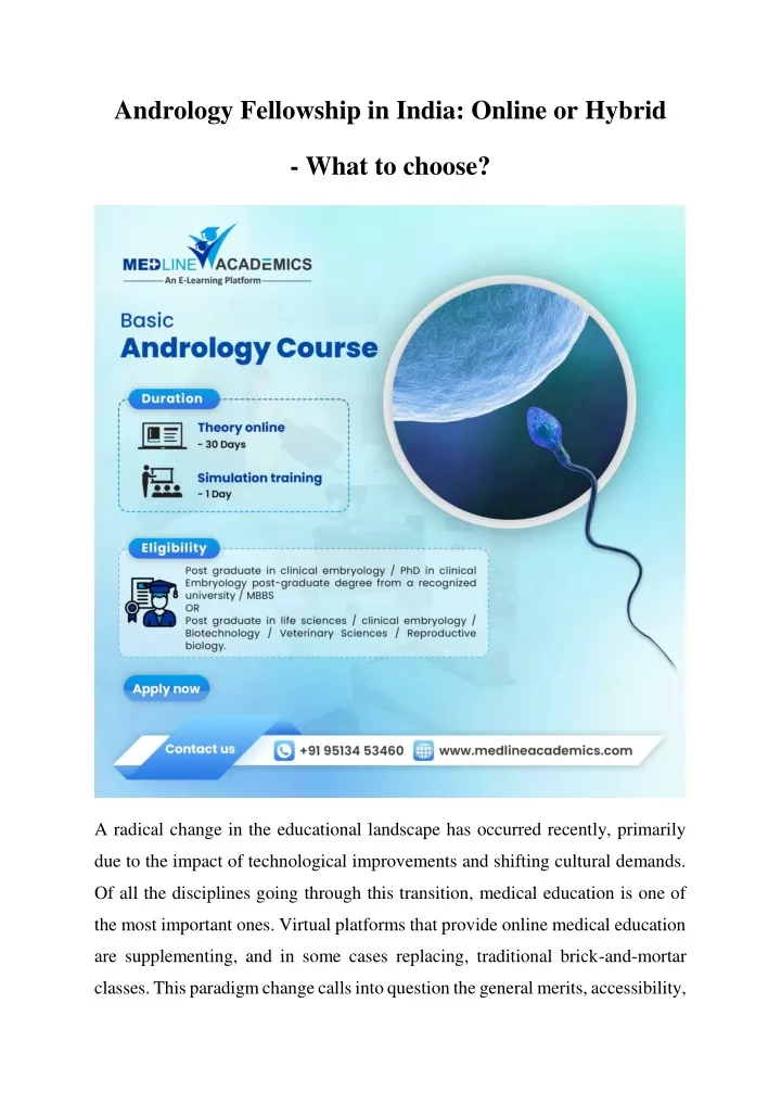 andrology fellowship in india online or hybrid