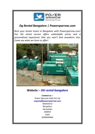 dg rental bangalore powersparrow com