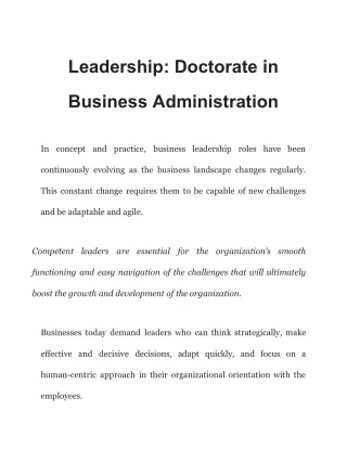 The Development of Business Leadership: The Doctorate in Business Administration