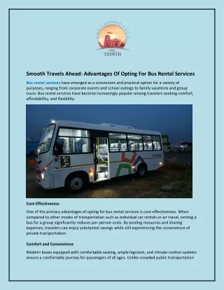 Smooth Travels Ahead and Advantages Of Opting For Bus Rental Services