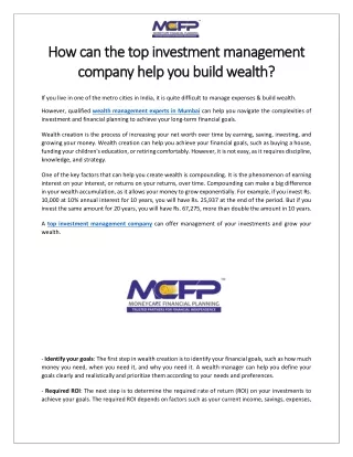How can the top investment management company help you build wealth