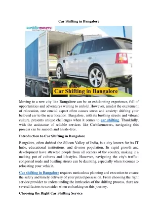 car shifting in bangalore