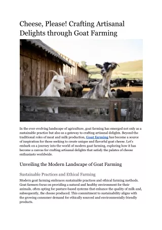 Cheese, Please! Crafting Artisanal Delights through Goat Farming