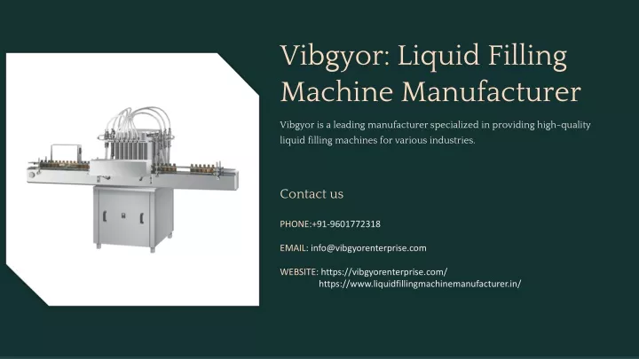 vibgyor liquid filling machine manufacturer