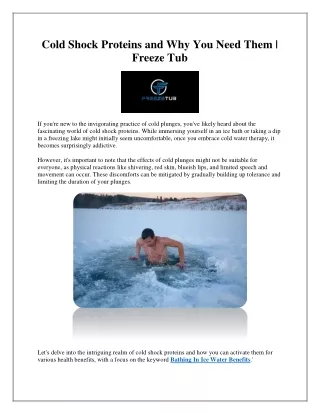 Bathing In Ice Water Benefits