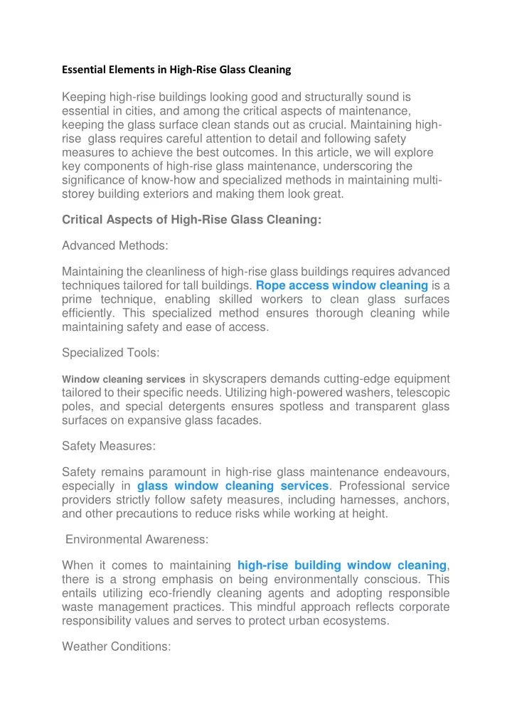 essential elements in high rise glass cleaning