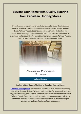 Elevate Your Home with Quality Flooring from Canadian Flooring Stores