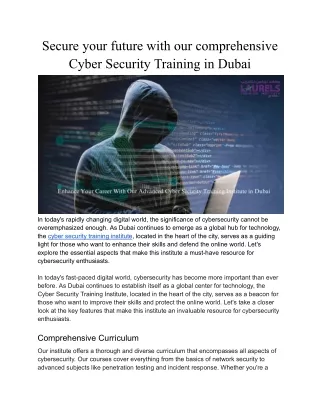 Secure your future with our comprehensive Cyber Security Training in Dubai