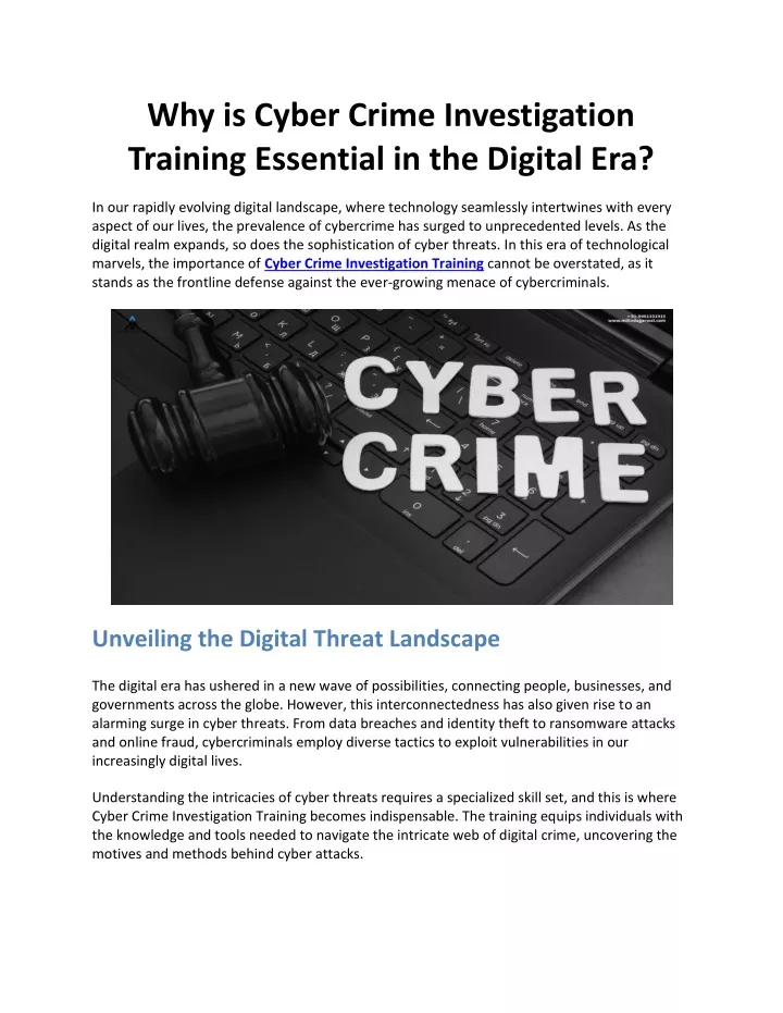 why is cyber crime investigation training