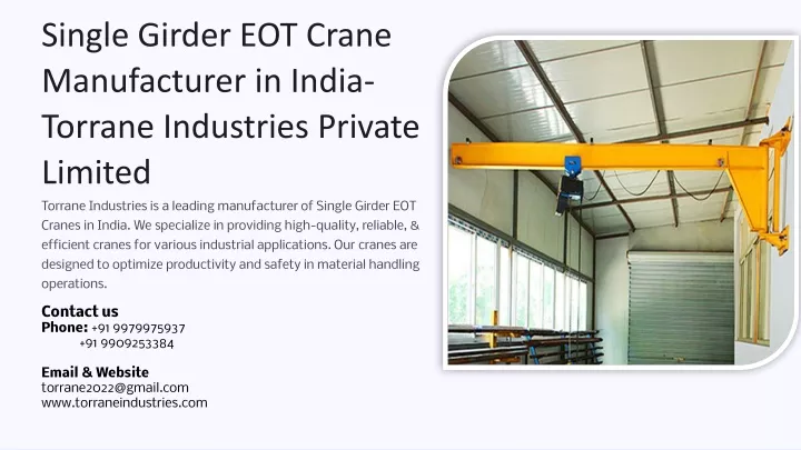 single girder eot crane manufacturer in india
